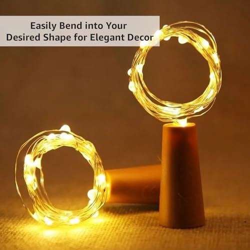 GIGAWATTS 20 LED Bottle Cork Lights 6m Battery Operated Mini Copper Wire String Decorative Fairy Light DIY Festive Decor for Diwali Wedding Party (Warm White, 2 PCS) - Image 5