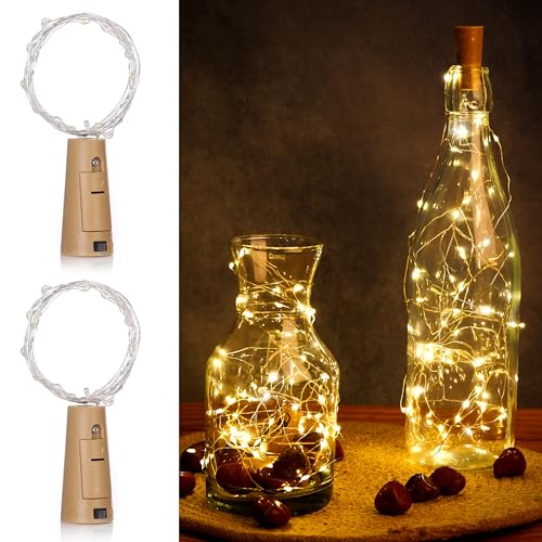 GIGAWATTS 20 LED Bottle Cork Lights 6m Battery Operated Mini Copper Wire String Decorative Fairy Light DIY Festive Decor for Diwali Wedding Party (Warm White, 2 PCS) - Image 1