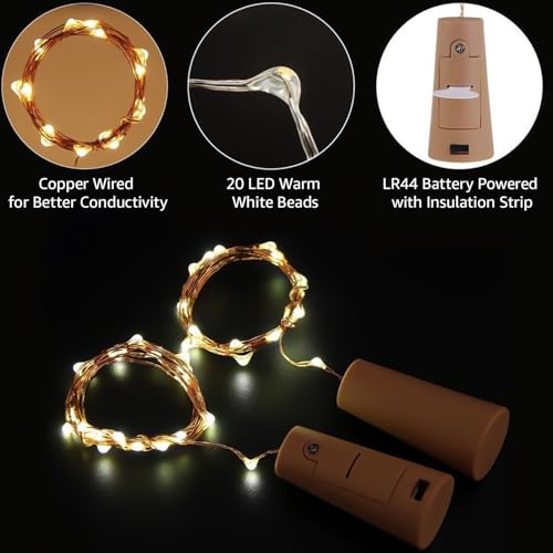 GIGAWATTS 20 LED Bottle Cork Lights 6m Battery Operated Mini Copper Wire String Decorative Fairy Light DIY Festive Decor for Diwali Wedding Party (Warm White, 2 PCS) - Image 4