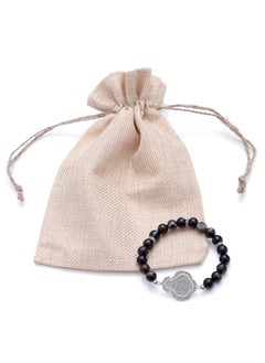 Subhati Bracelet with metal Parts and Agate Stone | 8 MM Beads - 18  - Image 3