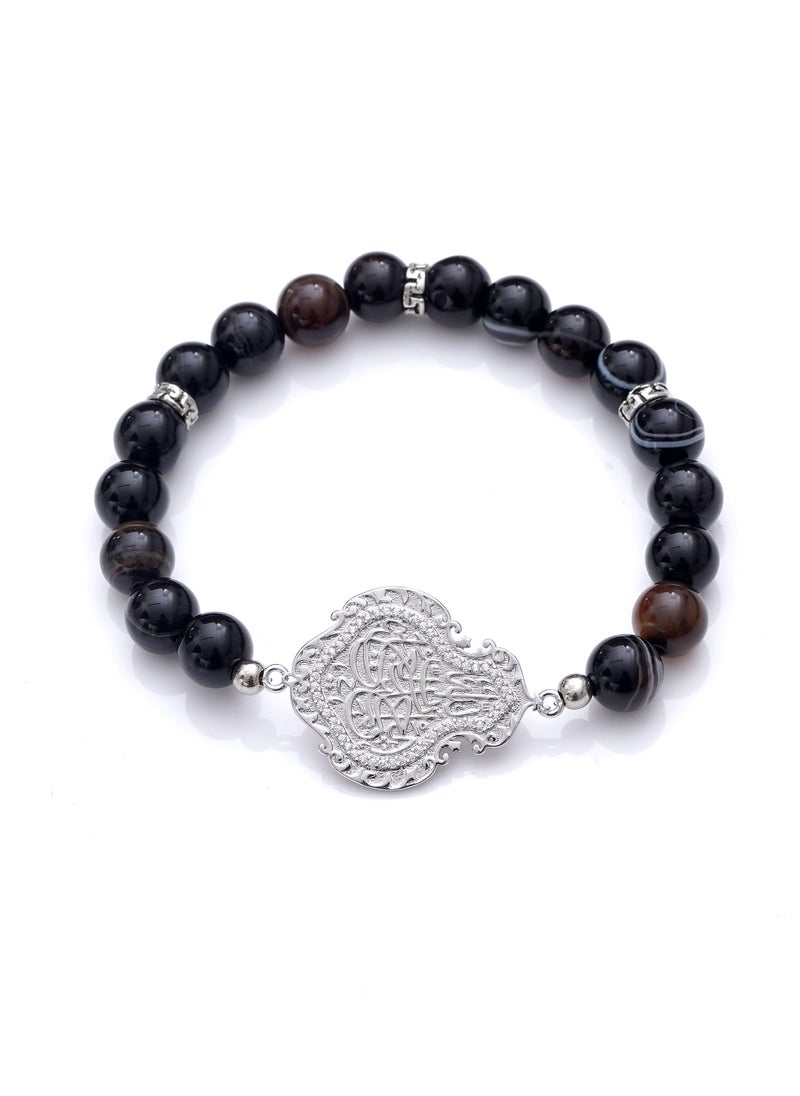Subhati - Bracelet with metal Parts and Agate Stone | 8 MM Beads - 18 - Image 1