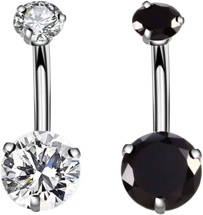 14G Surgical Steel Belly Button Rings, Internally Threaded Round CZ Navel Barbell Stud for Women Men