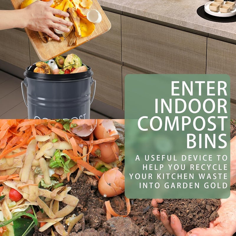 Vipush Compost Bin Kitchen Countertop Composter with lid – Small Compost ContainerI Includes Inner Compost Bucket Liner & Charcoal Filter, Grey - Image 3