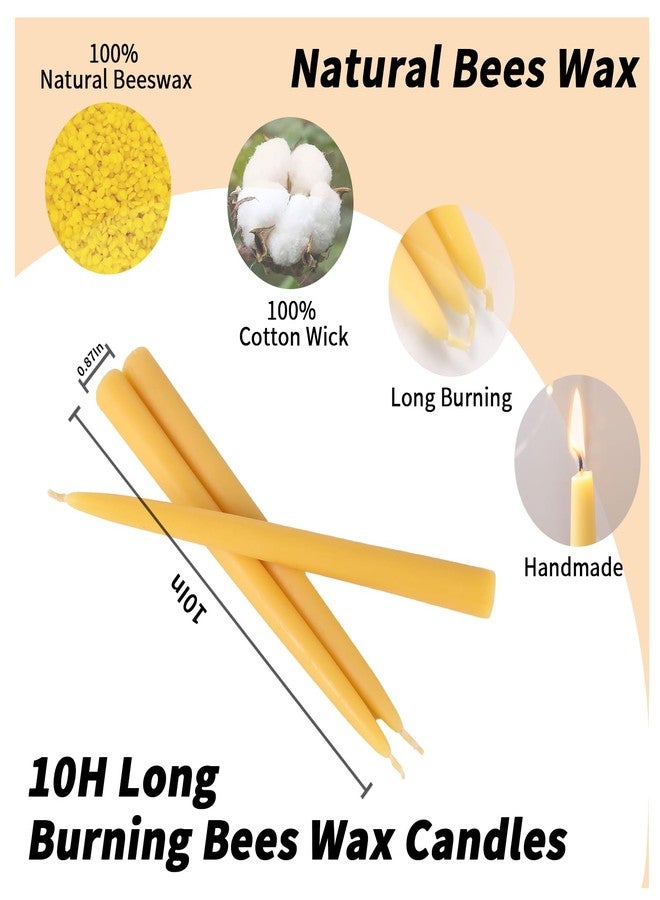 simeitol 4 Pack Pure Beeswax Taper Candles, 10 Inch Beeswax Tall Candles 10Hours Long Burn - Smokeless & Dripless Candlesticks for Light, Dinner, Table Centerpieces, Home Decor - Image 2