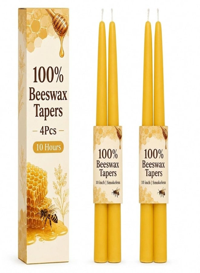 simeitol 4 Pack Pure Beeswax Taper Candles, 10 Inch Beeswax Tall Candles 10Hours Long Burn - Smokeless & Dripless Candlesticks for Light, Dinner, Table Centerpieces, Home Decor - Image 1