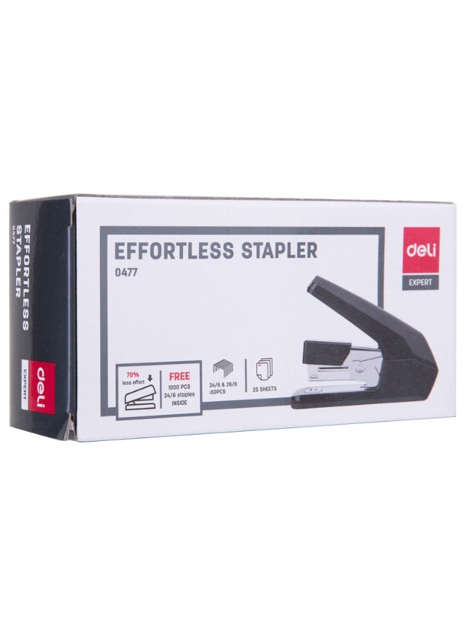 Deli E0477 EXCEED #12 Staples – Max. 100pcs, 25 Sheets – Durable ABS Shell & SPCC Metal Pull Bar Stapler – Ideal for Office and School Use – Black – 1PCS/Color Box - Image 3
