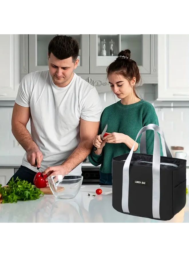 Black Insulated Bento Lunch Box Bag With Thermal Storage Leakproof Tote For School Office - Image 2