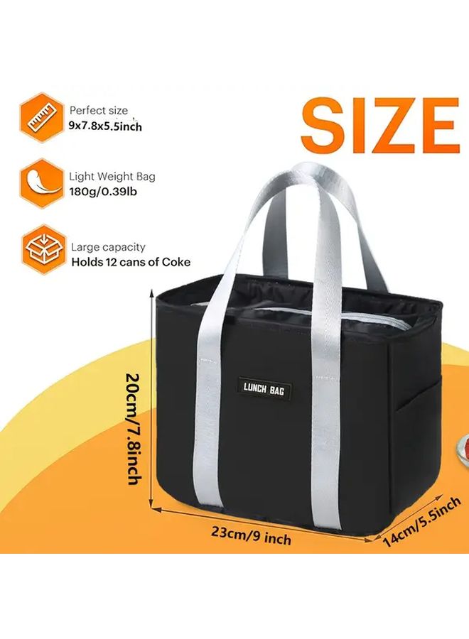 Black Insulated Bento Lunch Box Bag With Thermal Storage Leakproof Tote For School Office - Image 5