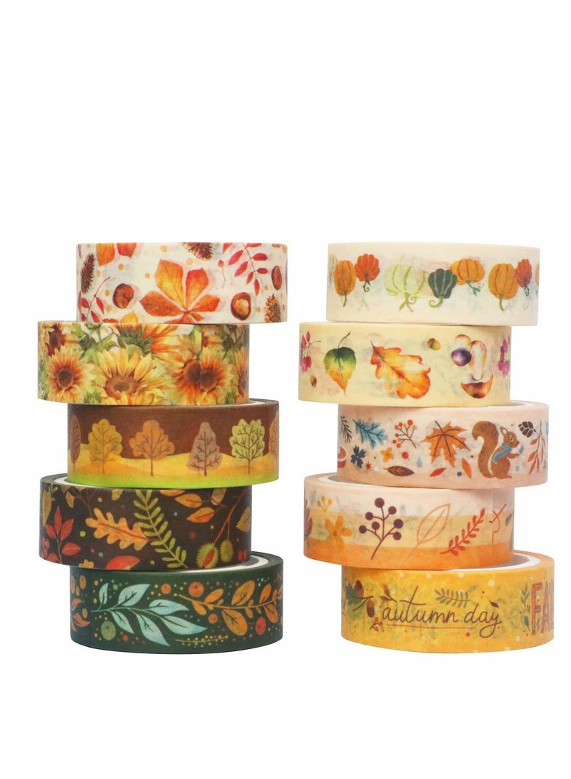 Y&D Washi Tape Set, 10 Rolls Autumn Leaves Set Flowers Masking Decorative Tapes for Arts, DIY Crafts, Journal Supplies, Planners, Scrapbook, Card/Gift Wrapping (Autumn Days)  - Image 1
