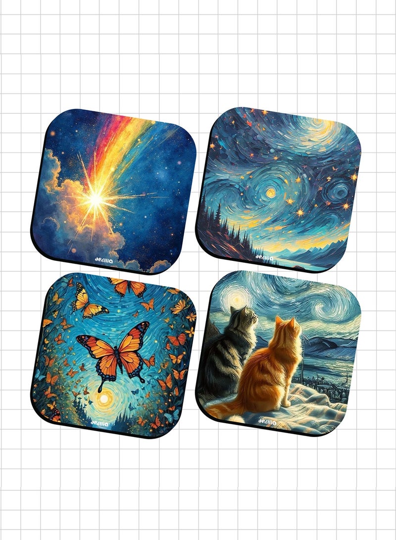 ديزليا مجموعة قواعد أكواب خشبية مربعة - 4 قطع - COASTER/01  - Image 1