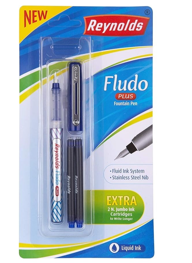 Fludo Plus Fountain Pen Stainless Steel Nib Blue Ink With 2 pcs Jumbo Ink Cartridges - pzsku/ZD92C3F0249004F3C8B5FZ/45/_/1727969651/320b7ef4-d273-4ea5-83b6-5771ecada2b2