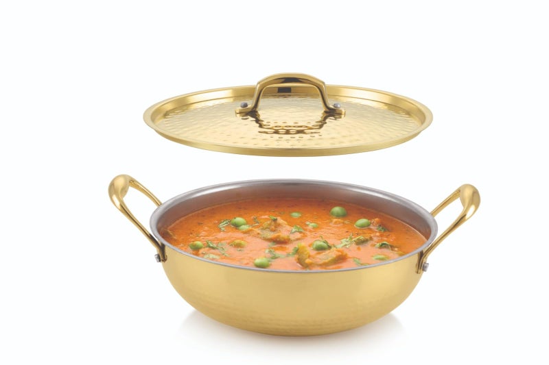 TOSAA Brass KADAHI with LID 24 CM (2550 ML), with Insulated Heat-Resistant Handle with Lid Traditional Handcrafted Pital Kadhai for Kitchen Use - Image 2