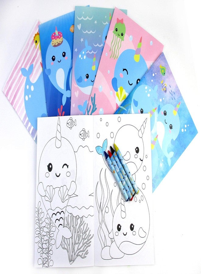 TINYMILLS Narwhals Coloring Book and Crayon Set for Kids Party Favors with 12 Coloring Books and 48 Crayons for Birthday Party Supplies, Narwhal Themed Favor Bag Filler - Image 2