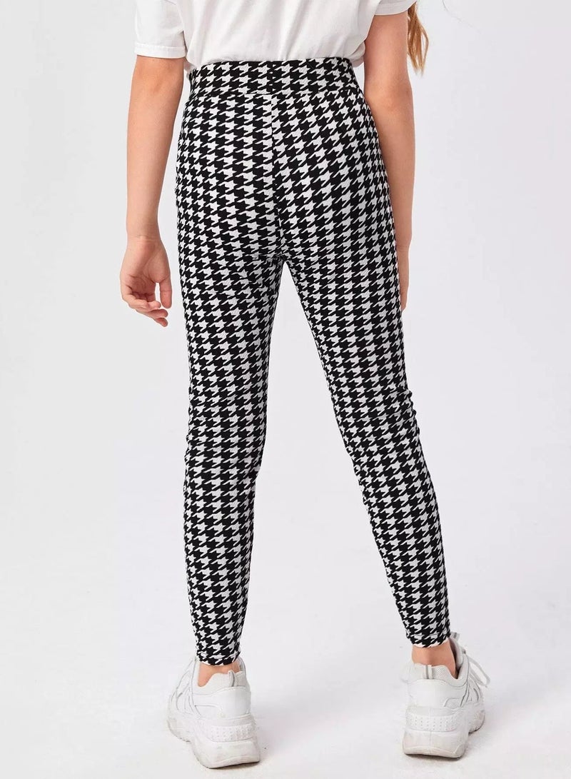 Girls Button Front Wide Waistband Houndstooth Skinny Pants  - Image 2