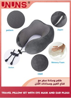 UNUNS Travel Pillow,100% Pure Memory Foam U Shaped Neck Pillows For Travel Sleeping Rest,Airplane Car And Home Use,Travel Neck Pillow With 3D Eye Masks Earplugs And Storage Bag,Grey  - Image 4