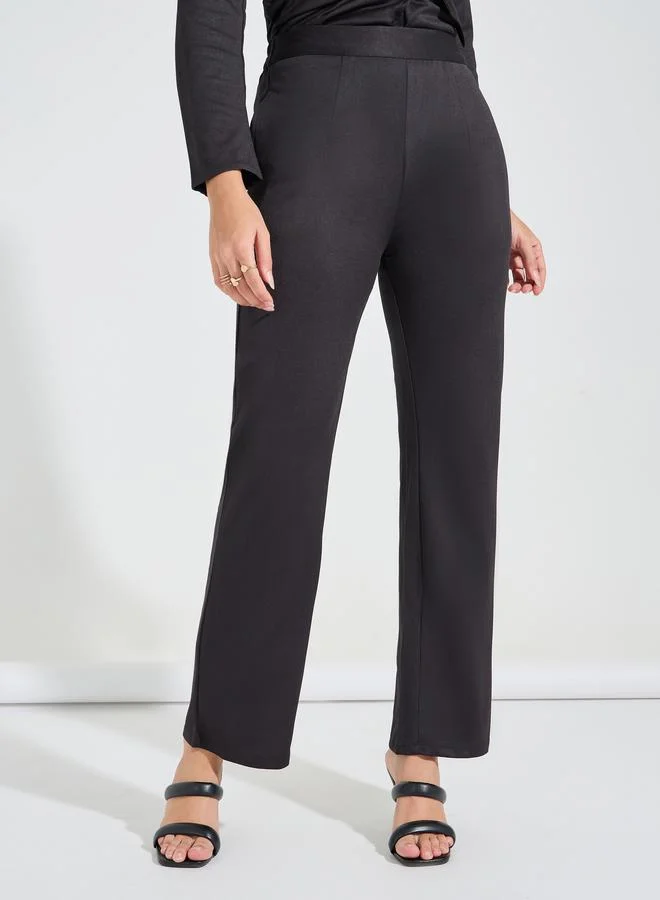 ستايلي Solid Asymmetric Hem Blazer & Straight Leg Pants Co-Ords