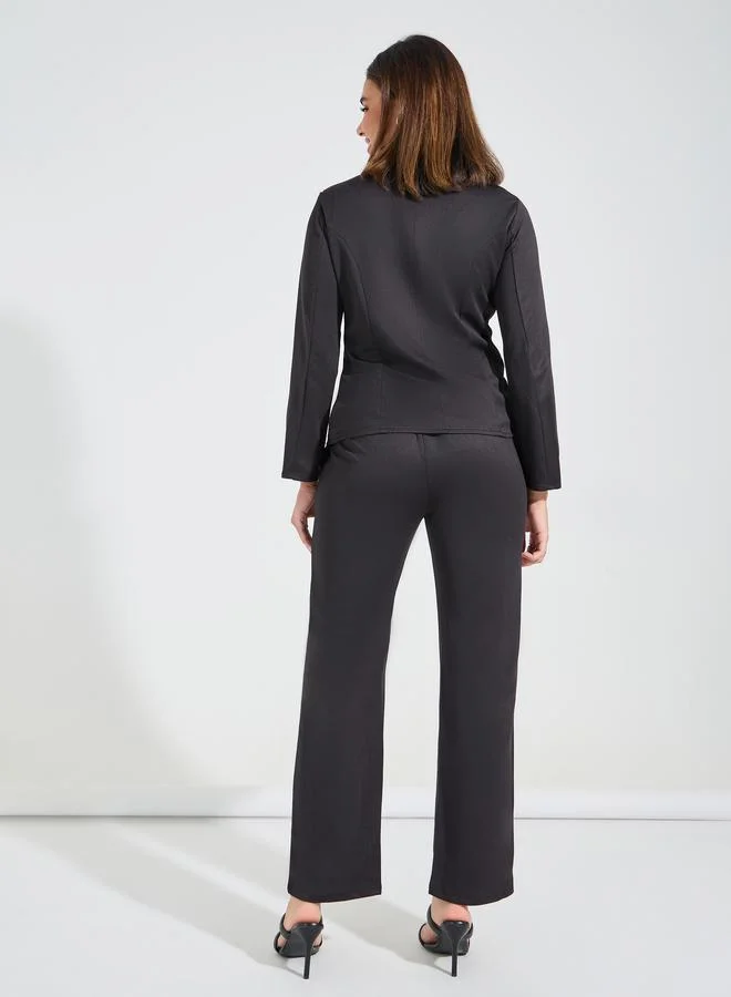 ستايلي Solid Asymmetric Hem Blazer & Straight Leg Pants Co-Ords