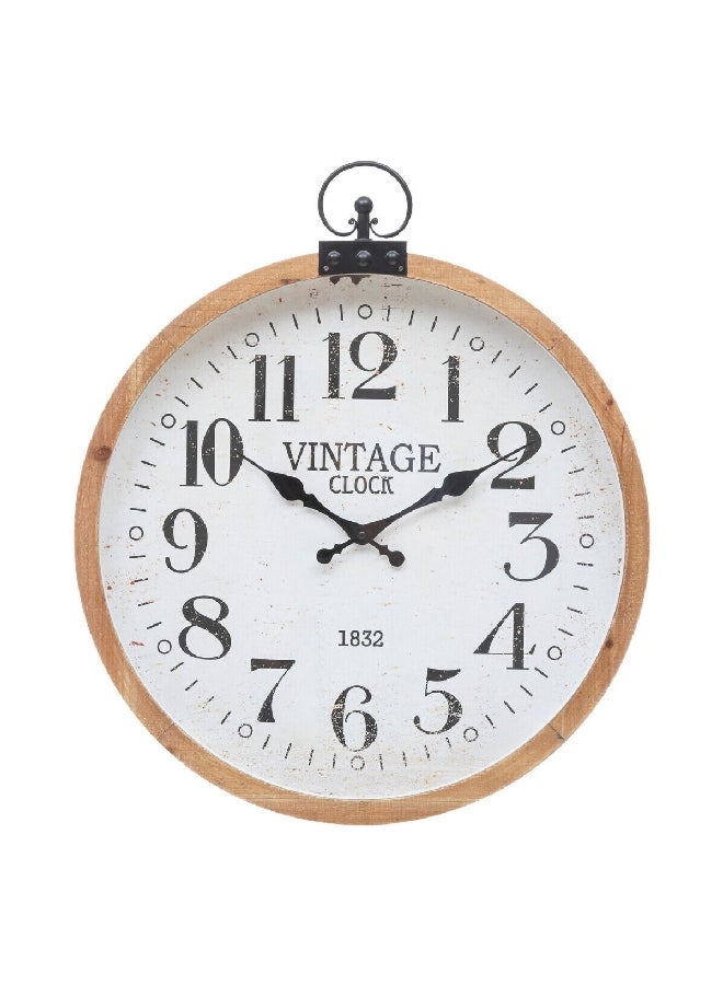 atmosphera Yago Wood and Metal Round Analog Wall Clock Beige and White 6.5 x 66 x 57 cm 195200 - Image 1
