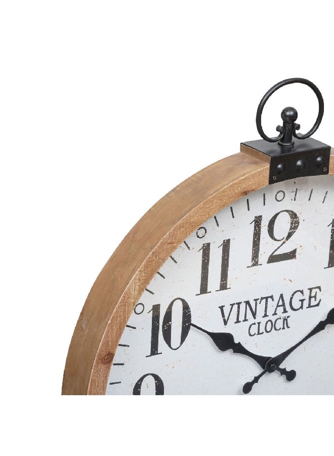 atmosphera Yago Wood and Metal Round Analog Wall Clock Beige and White 6.5 x 66 x 57 cm 195200 - Image 2