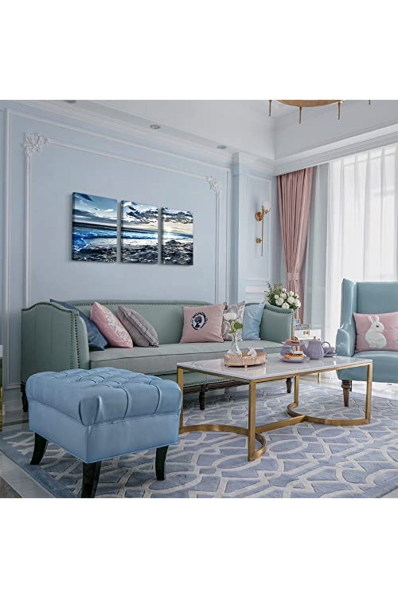 Lapremoly Wall Art For Living Room Wall Decor For Bedroom Poster Blue Beach Sun Ocean Landscape Paintings Prints Artwork Bathroom Decorations Seascape Canvas Prints Hang Pictures Office Home Decor Works - Image 2