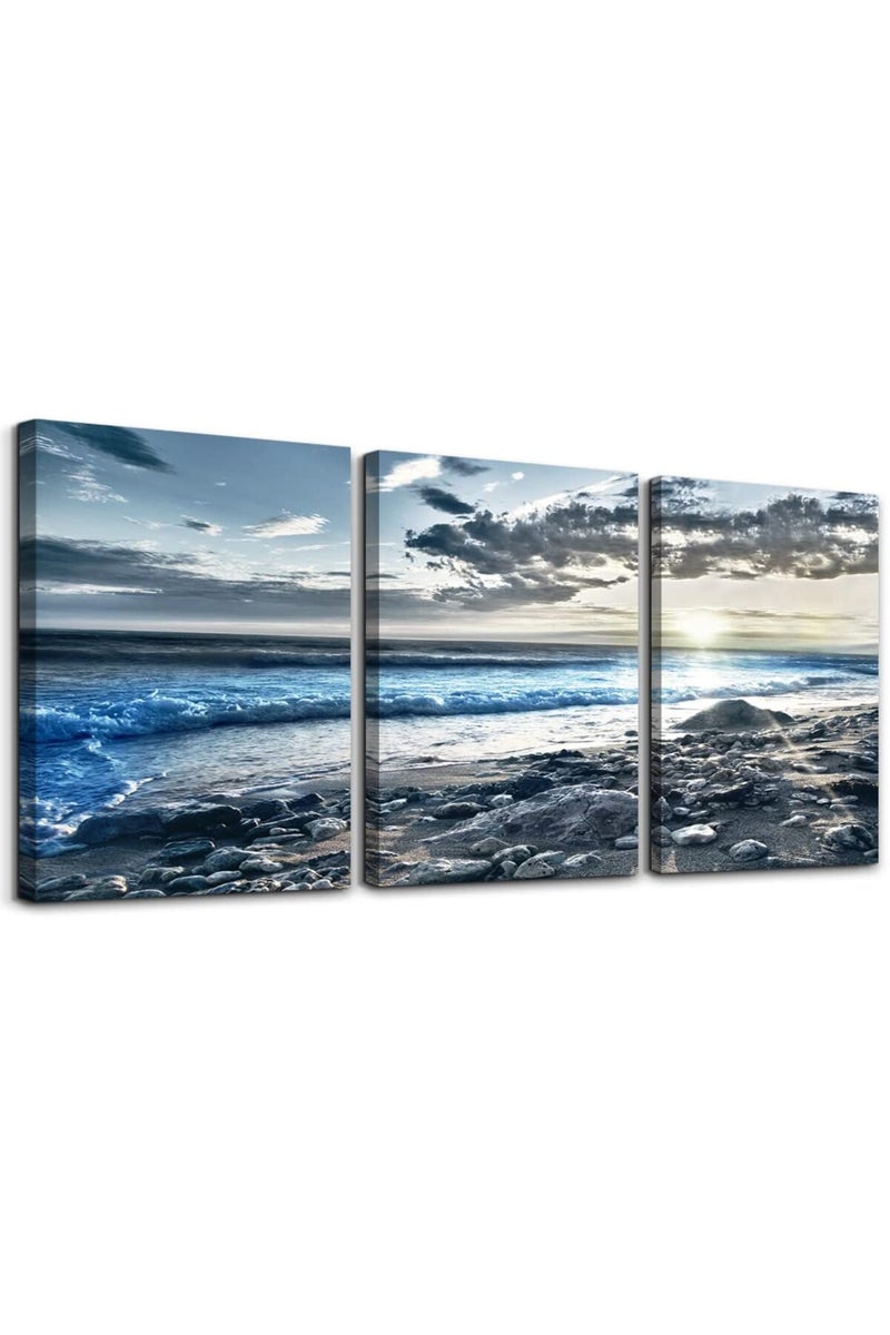 Lapremoly Wall Art For Living Room Wall Decor For Bedroom Poster Blue Beach Sun Ocean Landscape Paintings Prints Artwork Bathroom Decorations Seascape Canvas Prints Hang Pictures Office Home Decor Works - Image 1