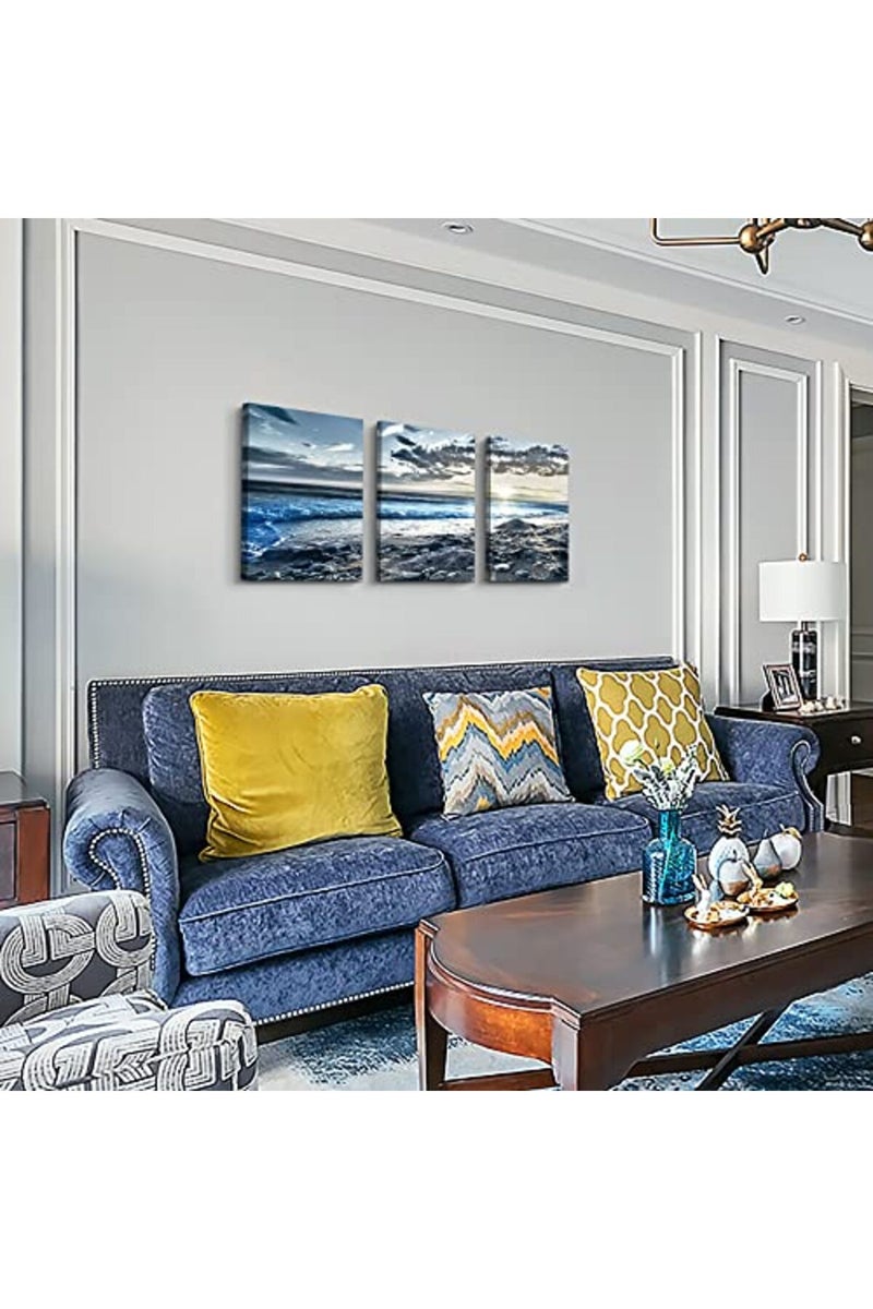 Lapremoly Wall Art For Living Room Wall Decor For Bedroom Poster Blue Beach Sun Ocean Landscape Paintings Prints Artwork Bathroom Decorations Seascape Canvas Prints Hang Pictures Office Home Decor Works - Image 4