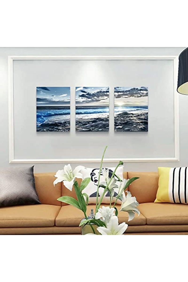 Lapremoly Wall Art For Living Room Wall Decor For Bedroom Poster Blue Beach Sun Ocean Landscape Paintings Prints Artwork Bathroom Decorations Seascape Canvas Prints Hang Pictures Office Home Decor Works - Image 3