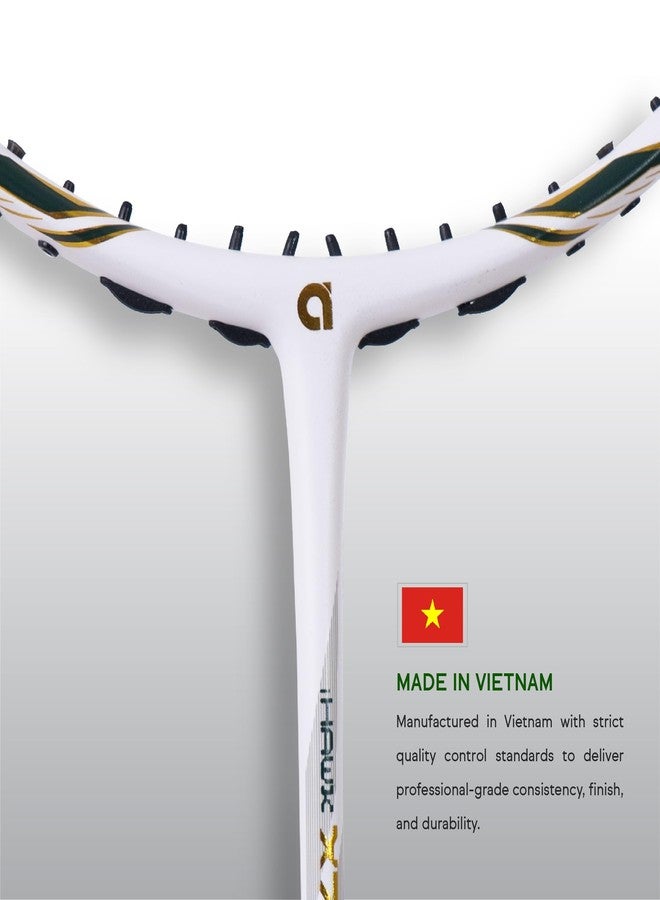 أباك مضرب تنس الريشة Apacs iHawk X70 (بدون أوتار) مصنوع بالكامل من الجرافيت وألياف الكربون فائقة القوة (75-79 غرام) | أقصى شد 35 رطلاً | إطار ثلاثي الأبعاد | صنع في فيتنام، مضرب تنس ريشة بغطاء كامل (أبيض) (متعدد الاستخدامات) - Image 4