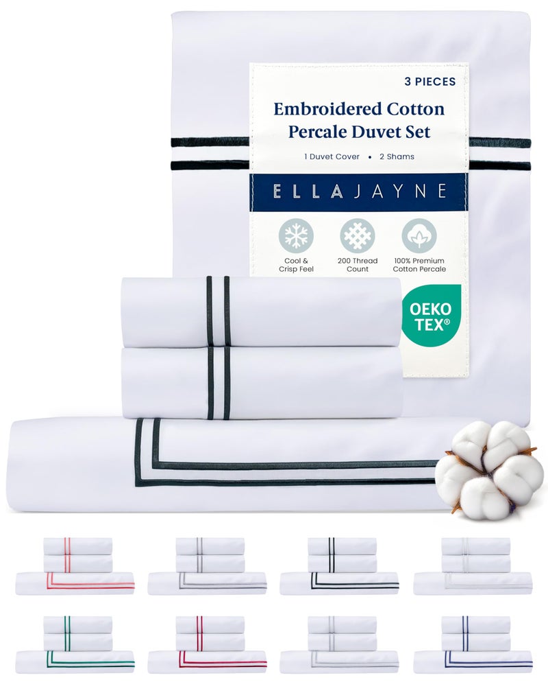Ella Jayne Duvet Cover Queen Size (3 Pieces), 100% Cotton Percale, Full/Queen, Soft, Breathable & Lightweight, Including Duvet Cover (1 Piece) 90 x 90 Inches with 2 Pillow Shams (Black Design) - Image 2
