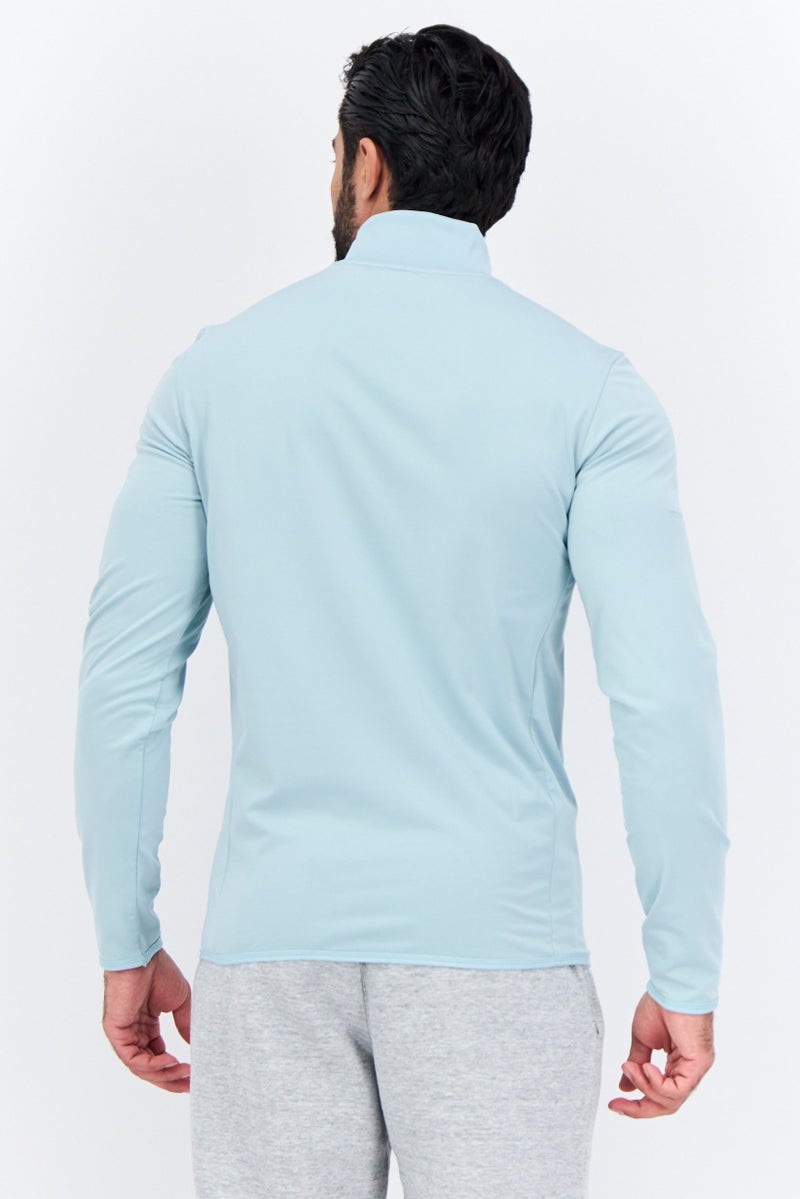 Lyle & Scott Men Mock Neck Solid Long Sleeves Half Zip Sweatshirt, Blue Shore - Image 3