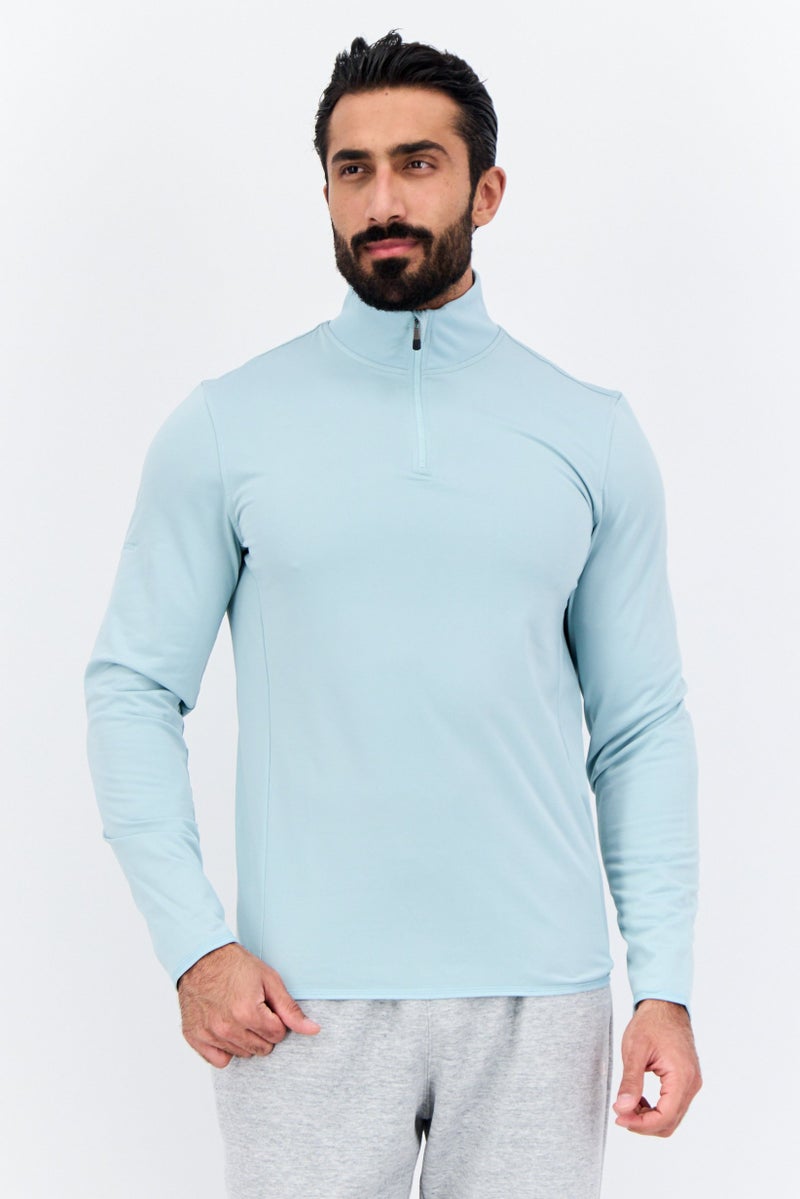 Lyle & Scott Men Mock Neck Solid Long Sleeves Half Zip Sweatshirt, Blue Shore - Image 1