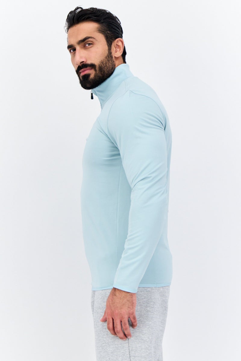 Lyle & Scott Men Mock Neck Solid Long Sleeves Half Zip Sweatshirt, Blue Shore - Image 2