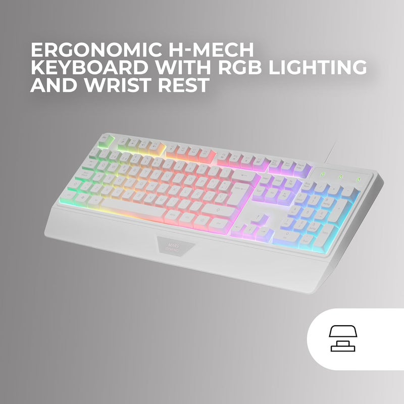 MARS GAMING MCP124PRO, Gaming Combo 4-in-1, RGB H-Mech Keyboard with Wrist Rest, RGB Mouse 3200DPI HUANO Switch, FRGB Headset, Nanotextile Mouse Pad 36 x 26 cm, Multiplatform, French, White - Image 2