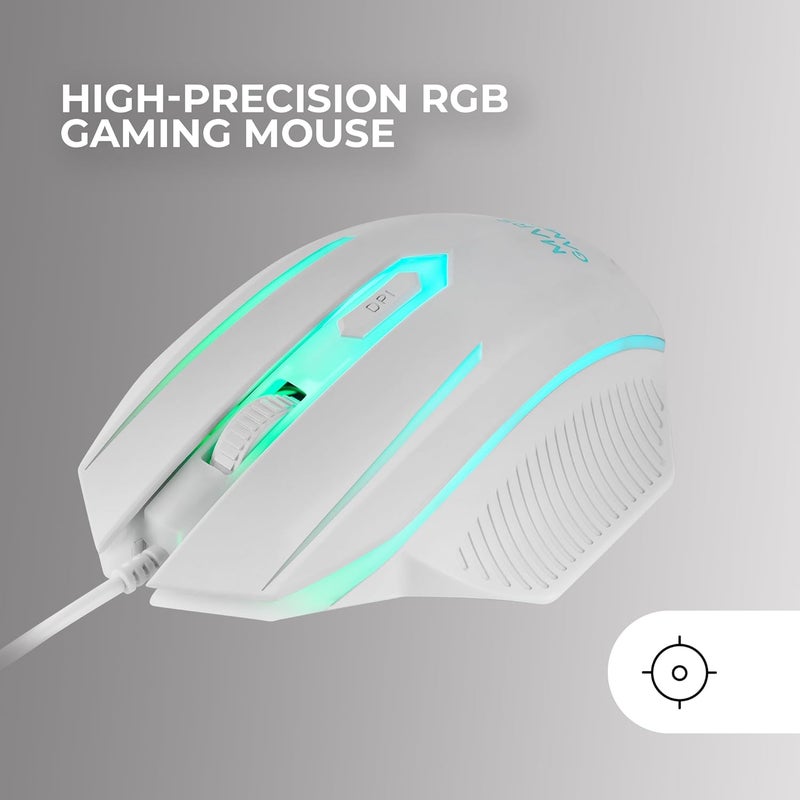 MARS GAMING MCP124PRO, Gaming Combo 4-in-1, RGB H-Mech Keyboard with Wrist Rest, RGB Mouse 3200DPI HUANO Switch, FRGB Headset, Nanotextile Mouse Pad 36 x 26 cm, Multiplatform, French, White - Image 3