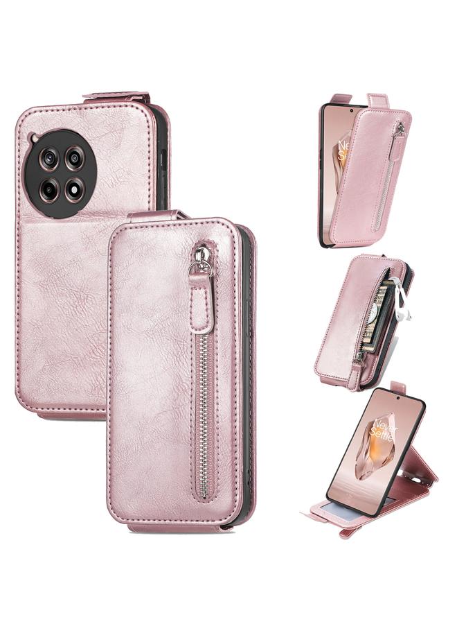 For OnePlus Ace 3 Zipper Wallet Vertical Flip Leather Phone Case(Rose Gold)