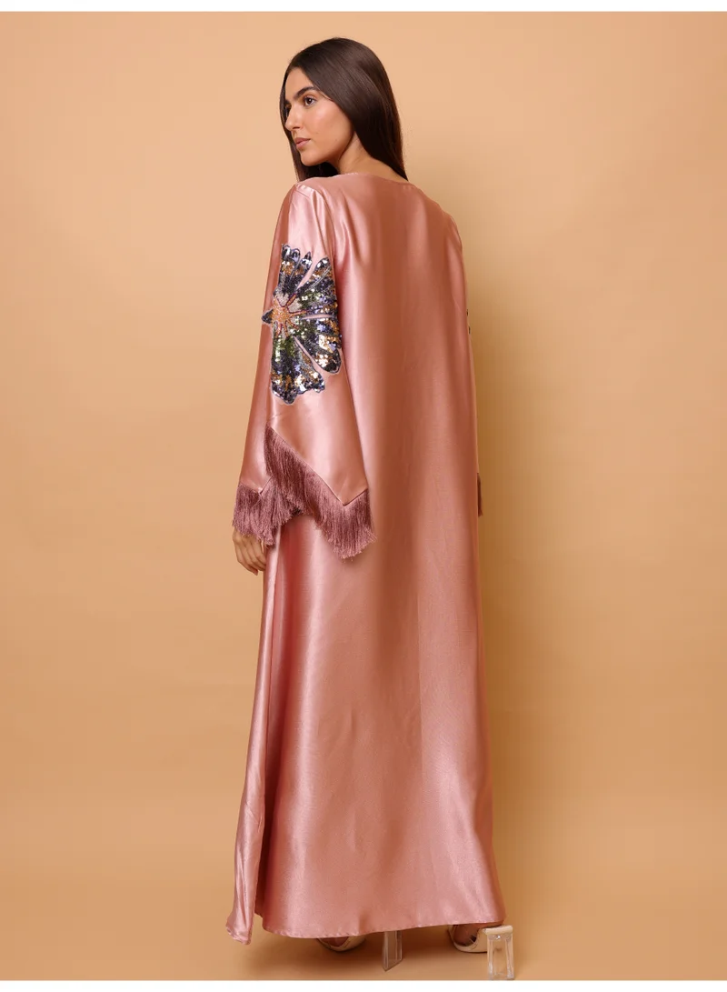 IKKXA Elegant Shimmer Fabric Big Flower Colorful Design Modern Sleeves