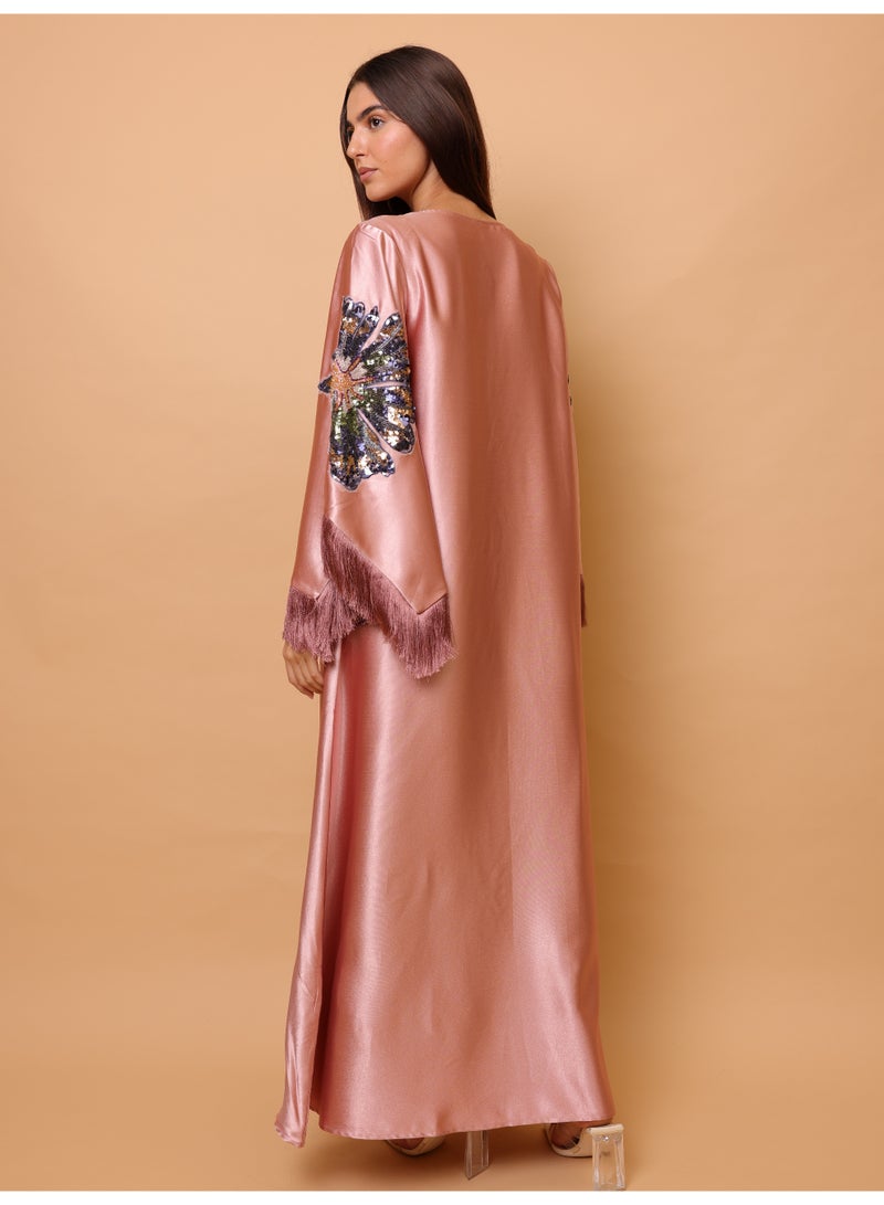 IKKXA Elegant Shimmer Fabric Big Flower Colorful Design Modern Sleeves - Image 4