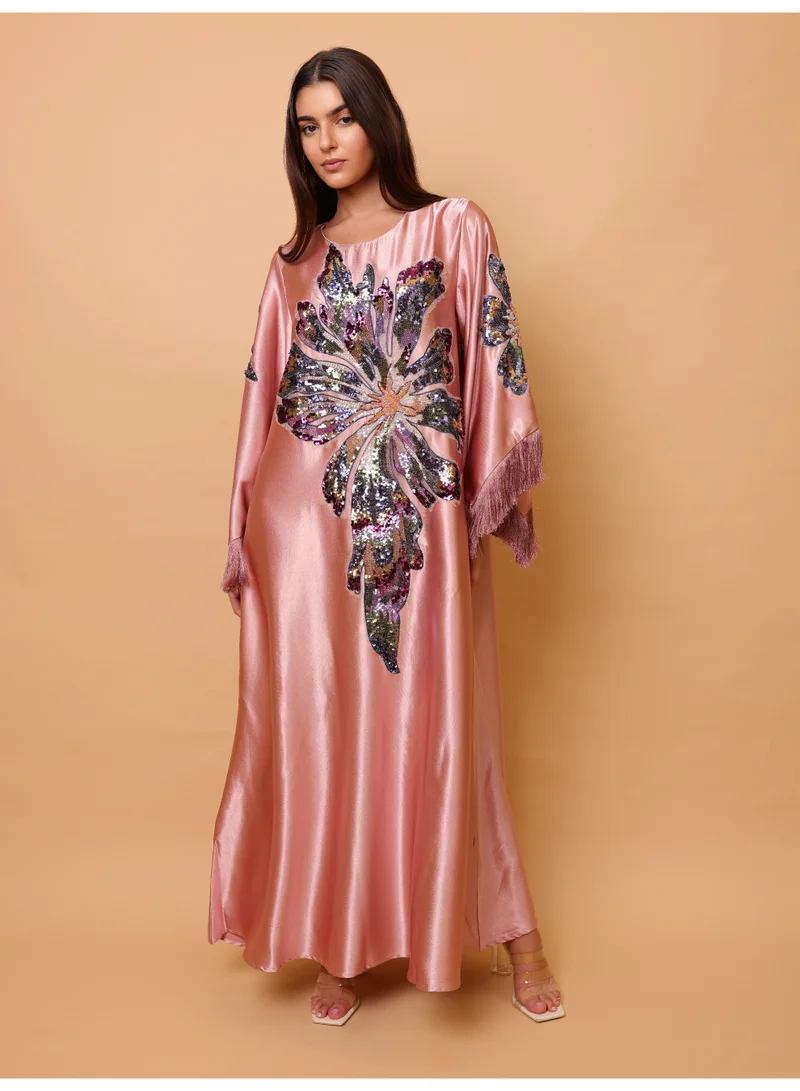 IKKXA Elegant Shimmer Fabric Big Flower Colorful Design Modern Sleeves