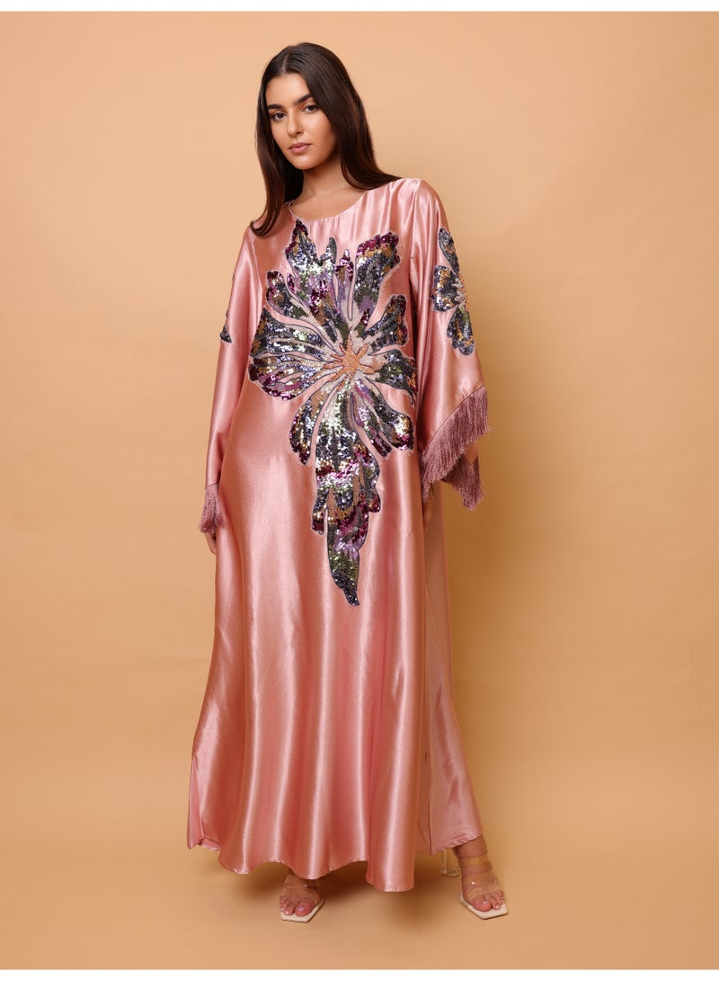 IKKXA Elegant Shimmer Fabric Big Flower Colorful Design Modern Sleeves - Image 5