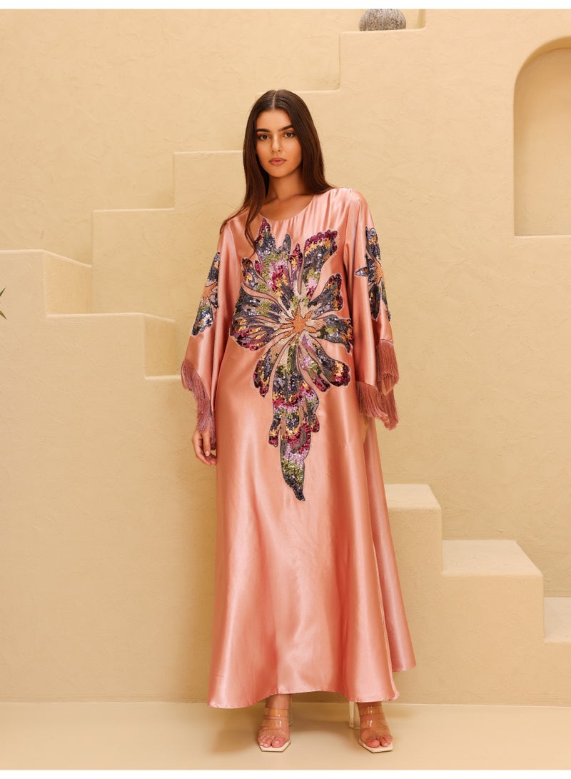 IKKXA Elegant Shimmer Fabric Big Flower Colorful Design Modern Sleeves - Image 1