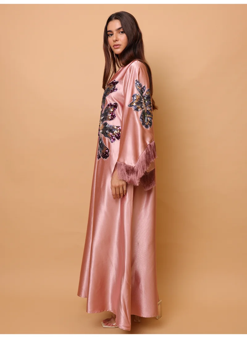 IKKXA Elegant Shimmer Fabric Big Flower Colorful Design Modern Sleeves