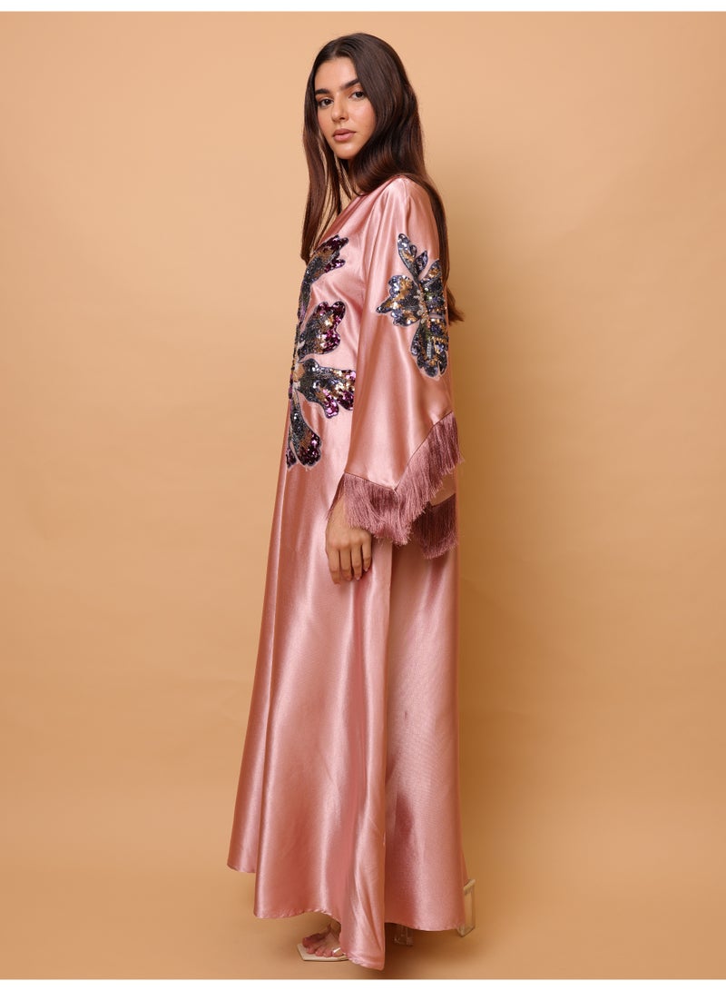 IKKXA Elegant Shimmer Fabric Big Flower Colorful Design Modern Sleeves - Image 3