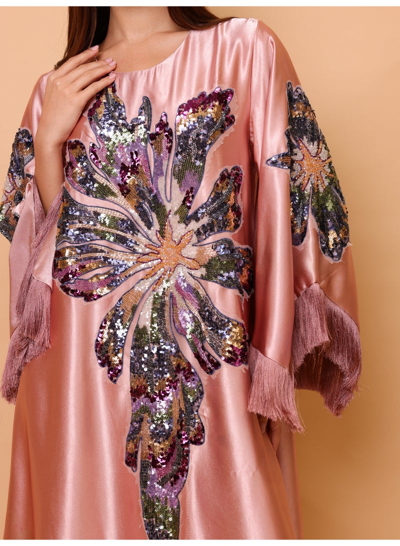 IKKXA Elegant Shimmer Fabric Big Flower Colorful Design Modern Sleeves - Image 2