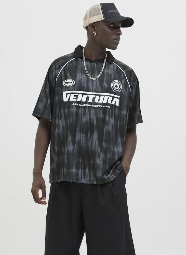 JACK & JONES Jcoretreat Aop Mesh Open Collar Polo Shirt