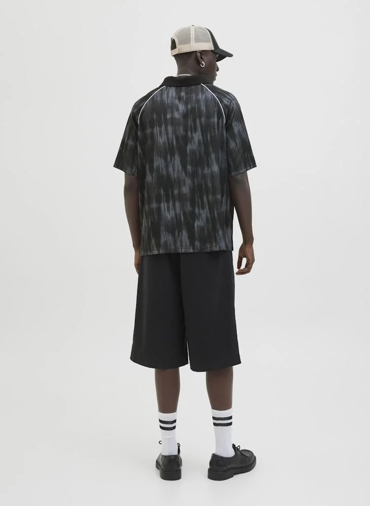 JACK & JONES Jcoretreat Aop Mesh Open Collar Polo Shirt