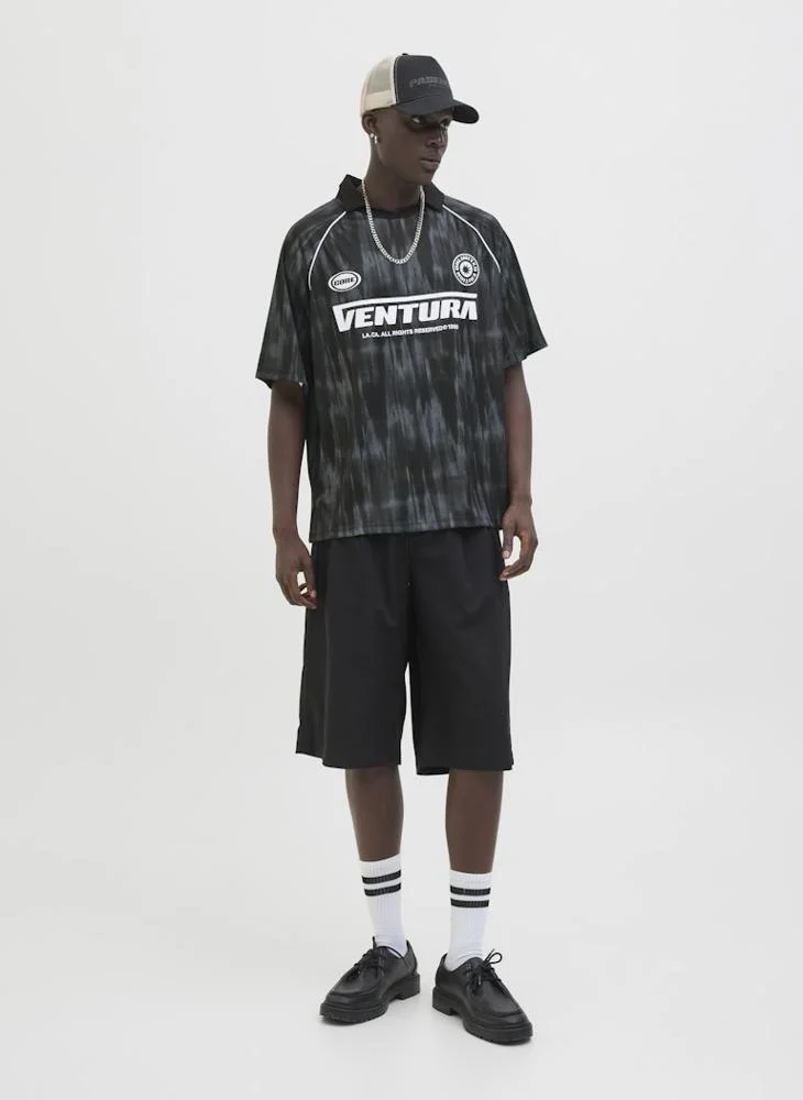 جاك اند جونز JCORETREAT AOP MESH OPEN COLLAR POLO SS