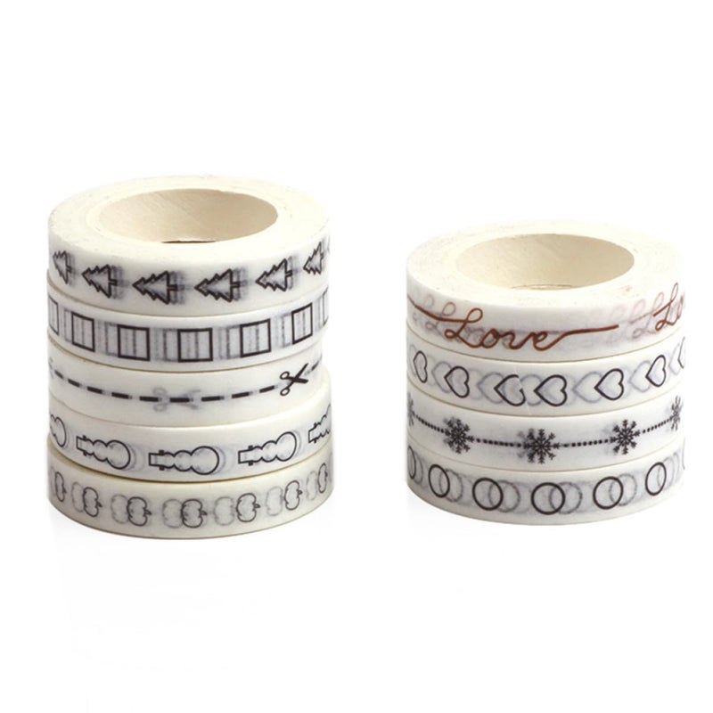9Pcs DIY Washi Tape Set White Masking Tape for Scrapbook Crafting and Planner Decoration for Journaling and Wrapping - Image 1