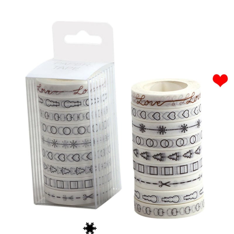 9Pcs DIY Washi Tape Set White Masking Tape for Scrapbook Crafting and Planner Decoration for Journaling and Wrapping - Image 4