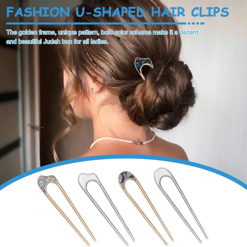 M'AYCREATE MAYCREATE 4Pcs Magic Grip Hair Pins For Women, Metal Bun Dtick For Hair Juda Pins For Hair Bun U Shaped Hairpin Vintage Hair Chignon Pins Hairstyle Bride Hair Accessories For Women Girls,Multi - Image 4