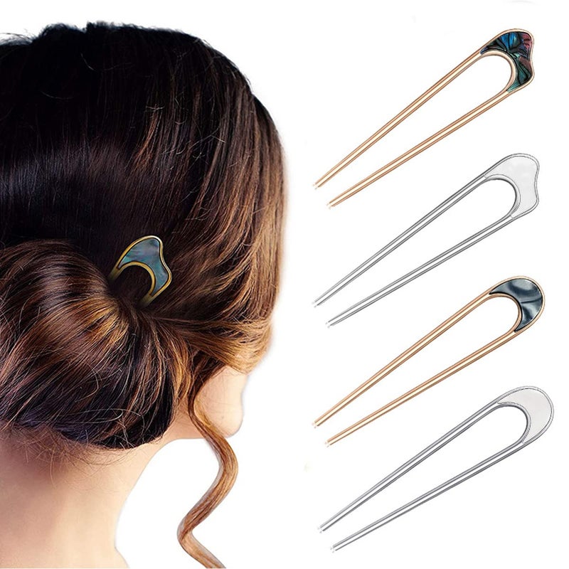 M'AYCREATE MAYCREATE 4Pcs Magic Grip Hair Pins For Women, Metal Bun Dtick For Hair Juda Pins For Hair Bun U Shaped Hairpin Vintage Hair Chignon Pins Hairstyle Bride Hair Accessories For Women Girls,Multi - Image 1